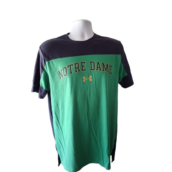 Notre Dame Shirt M Under Armour Green Navy Y2K Streetwear Athleisure HeatGear - Picture 1 of 5